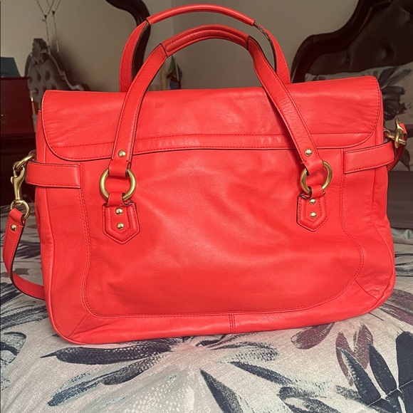 Coach Red Leather Satchel with Gold Accents